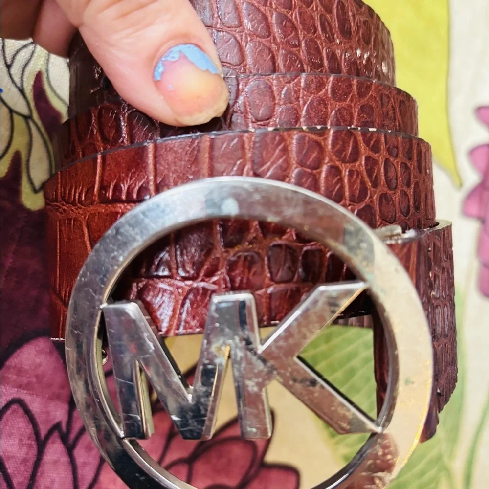 Michael Kors Dark Brown Belt with Silver MK Logo